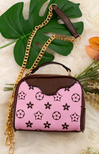Pink/Brown Star Printed Satchel
