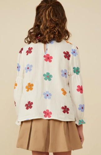 Hallie Floral Gauze Top- Cream