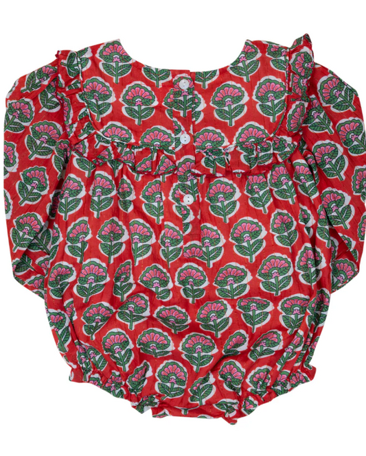 Floral Bubble Onesie - Red/Green