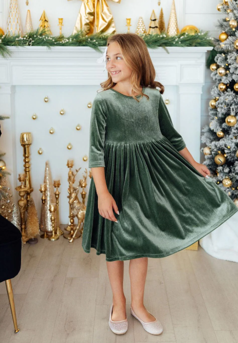 Mila Twirl Dress- Sage Velvet