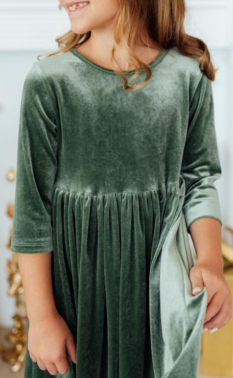 Mila Twirl Dress- Sage Velvet