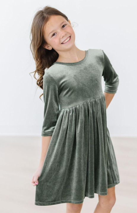 Mila Twirl Dress- Sage Velvet