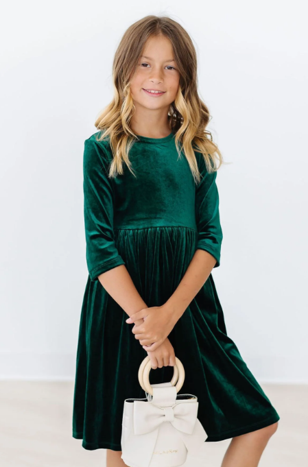 Nellie Twirl Dress-Hunter Green Velvet