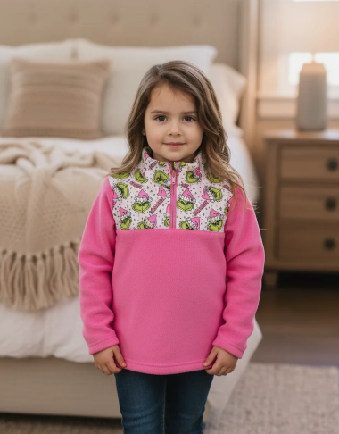 Grinch Fleece Sweatshirt- Pink