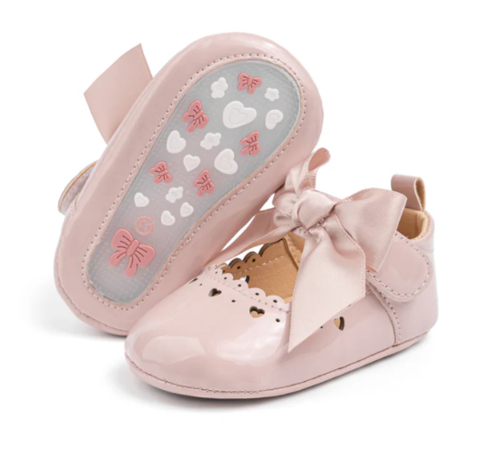 Heart Baby Bow Shoes- Pink