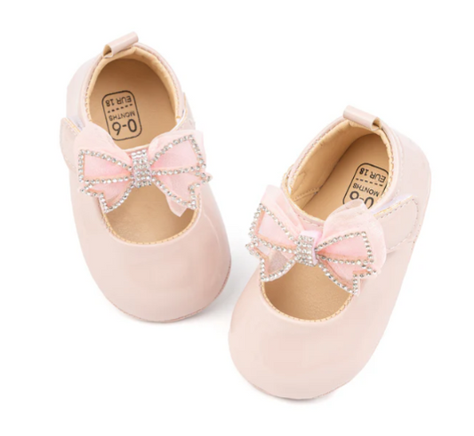 Rhinestone Bow Baby Shoe- Pink
