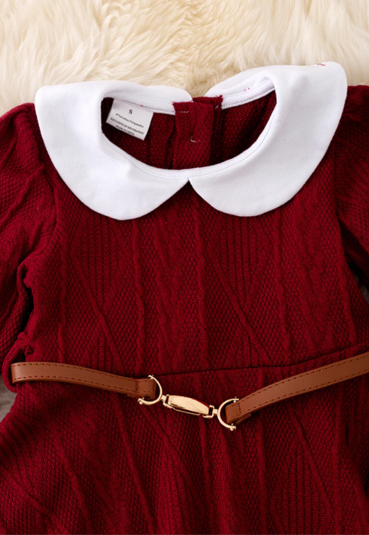 Burgundy flare dress w/belt