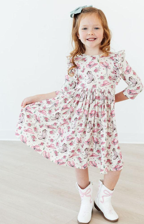 Cowgirl Cutie 3/4 Sleeve Ruffle Twirl Dress