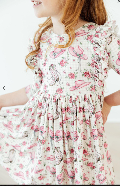 Cowgirl Cutie 3/4 Sleeve Ruffle Twirl Dress