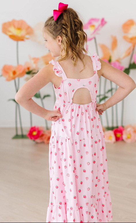 Sweet Strawberries Ruffle Maxi Dress