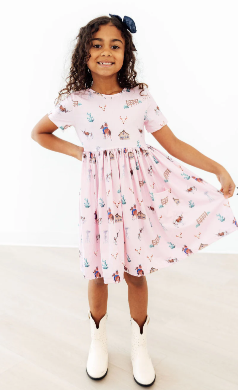 Pink Ranch Hand S/S Pocket Twirl Dress