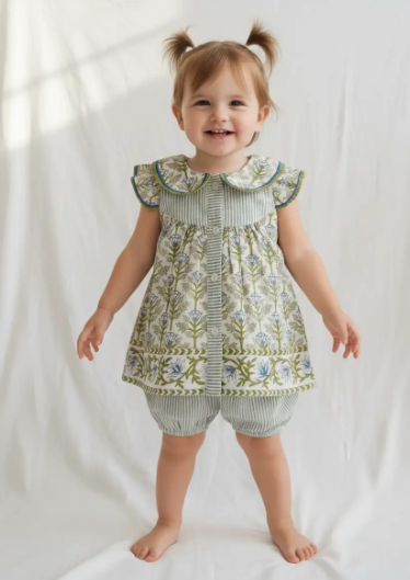 Genelia Layered : White with Blue Floral