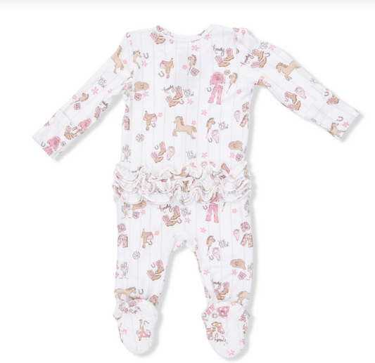 Cowgirl- 2 Way Ruffle Front Zipper Footie