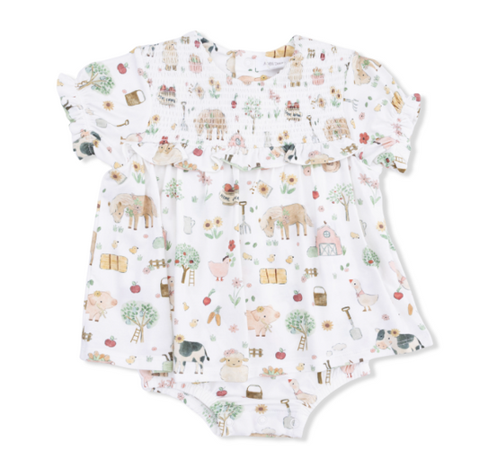 Cute Farm Animals Pink- Smocked w/Skirt