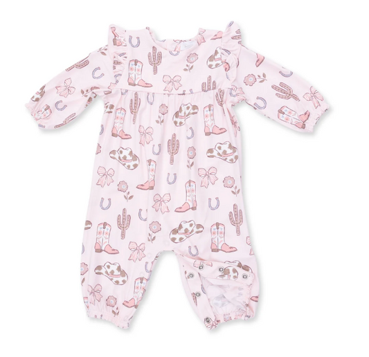 Cowgirl Boots & Bows Ruffle Romper
