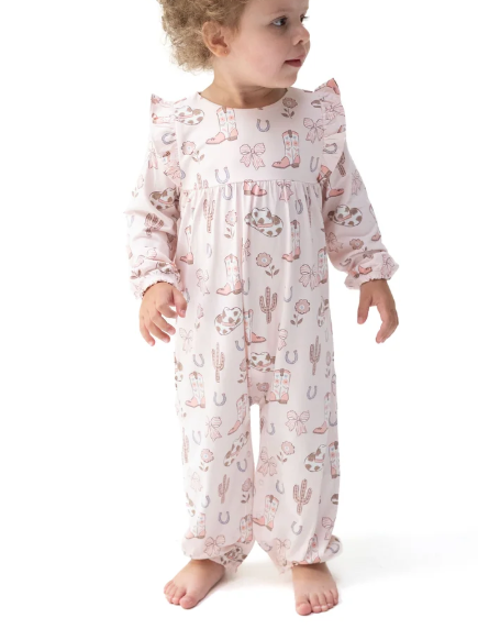 Cowgirl Boots & Bows Ruffle Romper