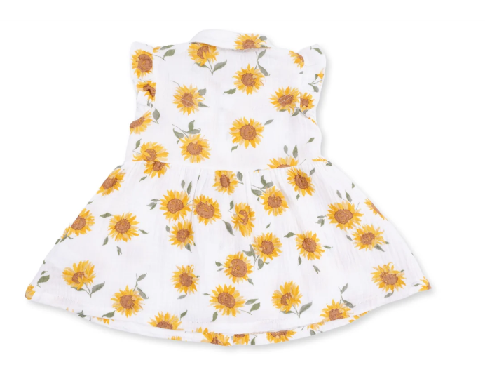 Western Pearl Snap Dress & Bloomer- Baby Sunflower