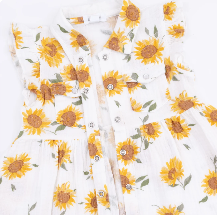 Western Pearl Snap Dress & Bloomer- Baby Sunflower