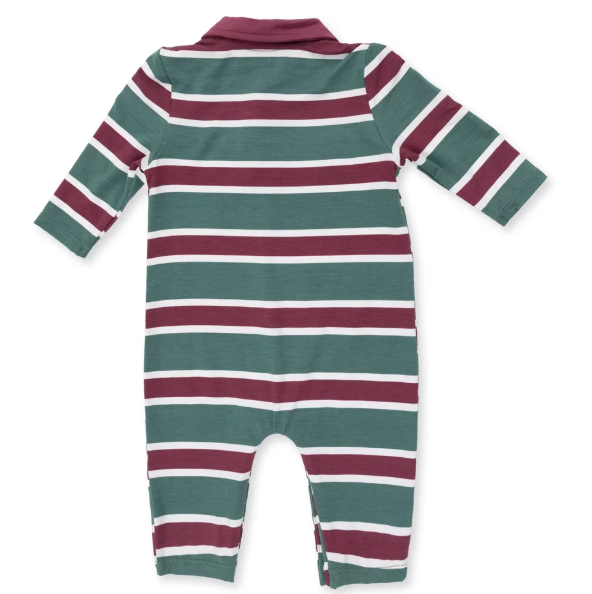 Rugby Polo Romper- Green Stripe