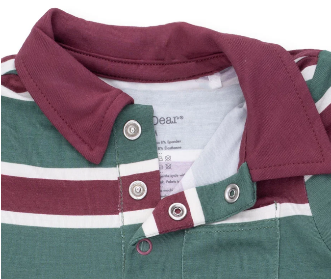 Rugby Polo Romper- Green Stripe