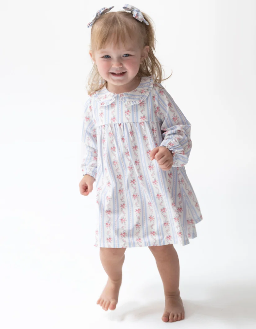 LS Ruffle Dress & Bloomer-Anna Floral Stripe