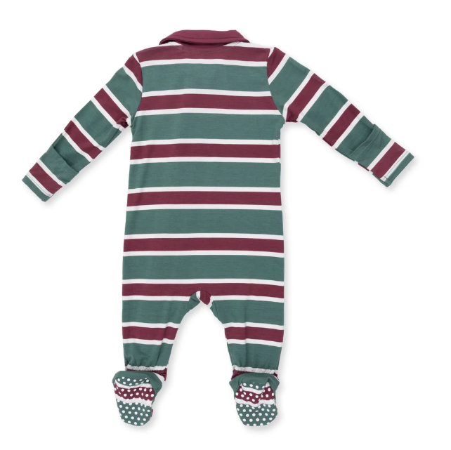 Polo 2 Way Zipper Footie- Rugby Stripe Green