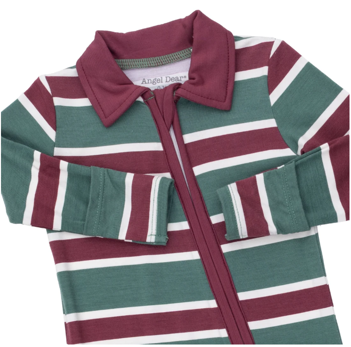 Polo 2 Way Zipper Footie- Rugby Stripe Green