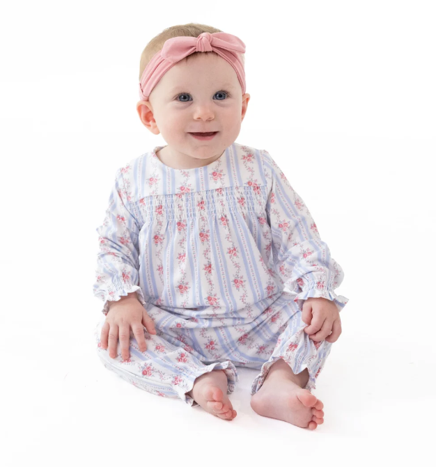 Smocked LS Anna Floral Stripe Romper