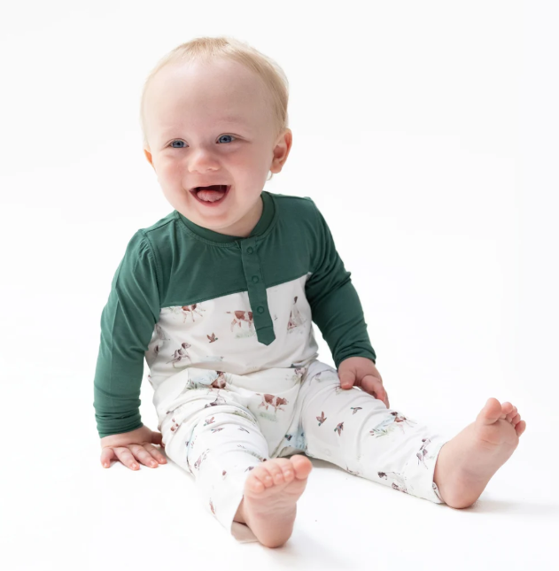 Pointer Pups/Duck Buddies Romper W/ Contrast Sleeves