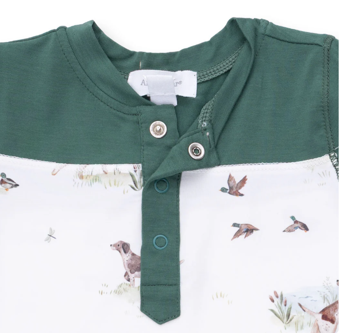 Pointer Pups/Duck Buddies Romper W/ Contrast Sleeves