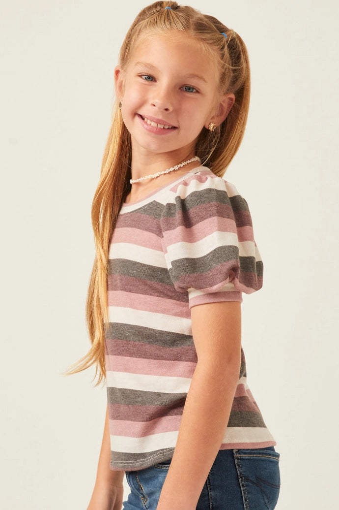 Stripe Terry Puff Sleeve Tee