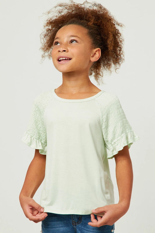 Smocked Shoulder Ruffle Sleeve Top