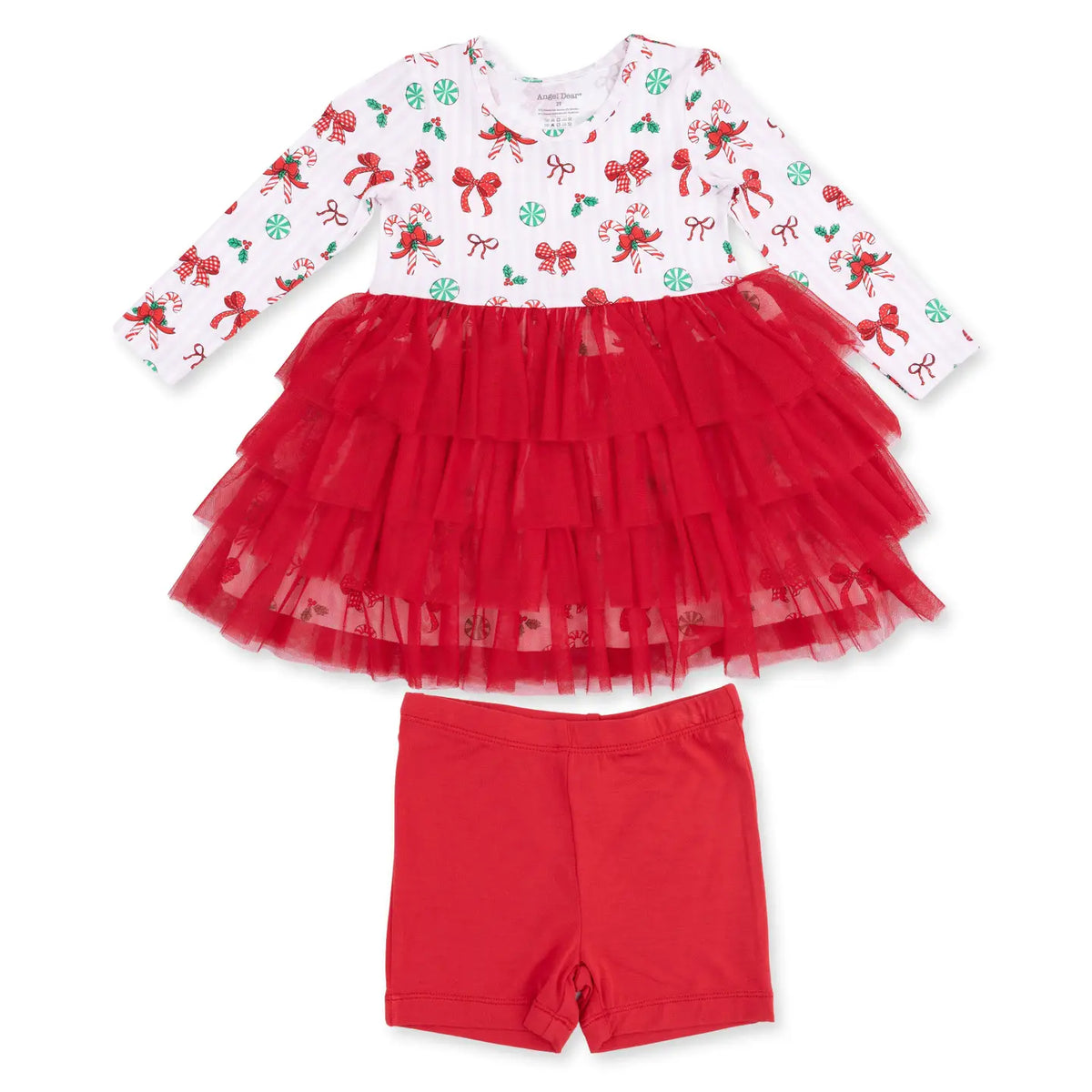 Twirly LS Tutu Dress + Shorts- Bows & Candy