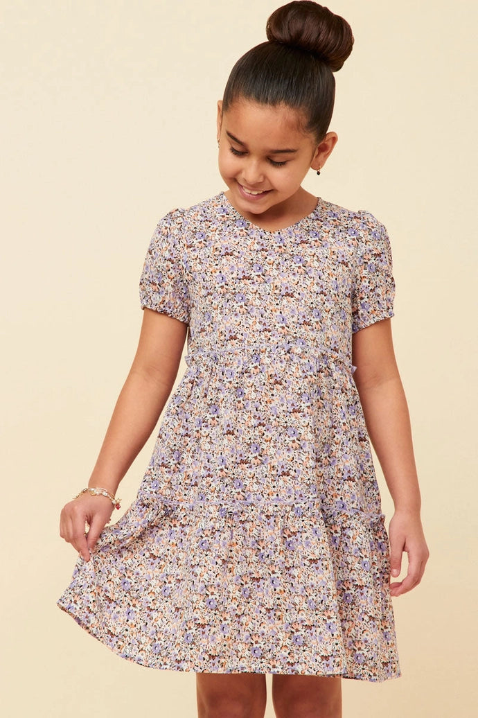Ditsy Floral Tiered Puff Sleeve V Neck Dress
