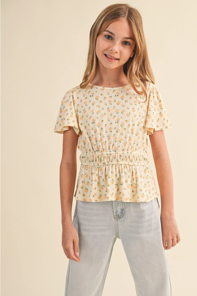 Round Neck Flutter Slv Peplum