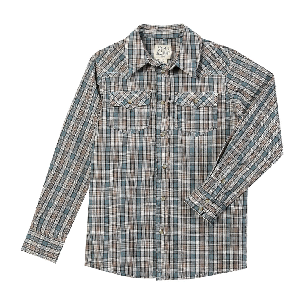 Howdy Western Blue/Cream Plaid Woven Shirt