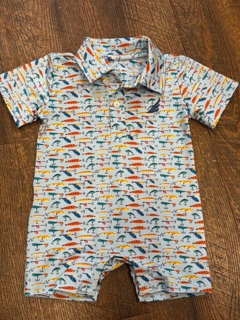 Fishing Lure Print Polo Romper