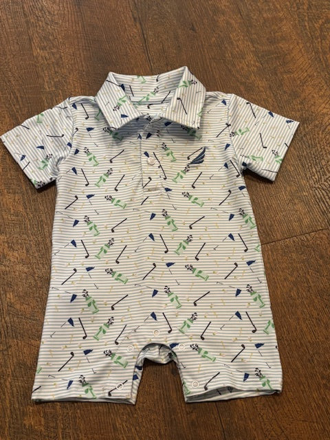 Golf Print w/Strips Polo Romper