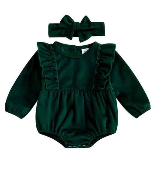 AJ Velvet Baby Romper - Green