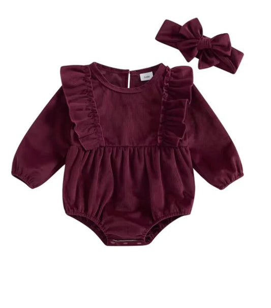 AJ Velvet Baby Romper - Red