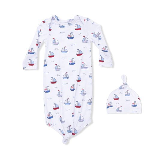 Bubbly Sailboats Blue - Knotted Gown & Hat