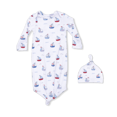 Bubbly Sailboats Blue - Knotted Gown & Hat