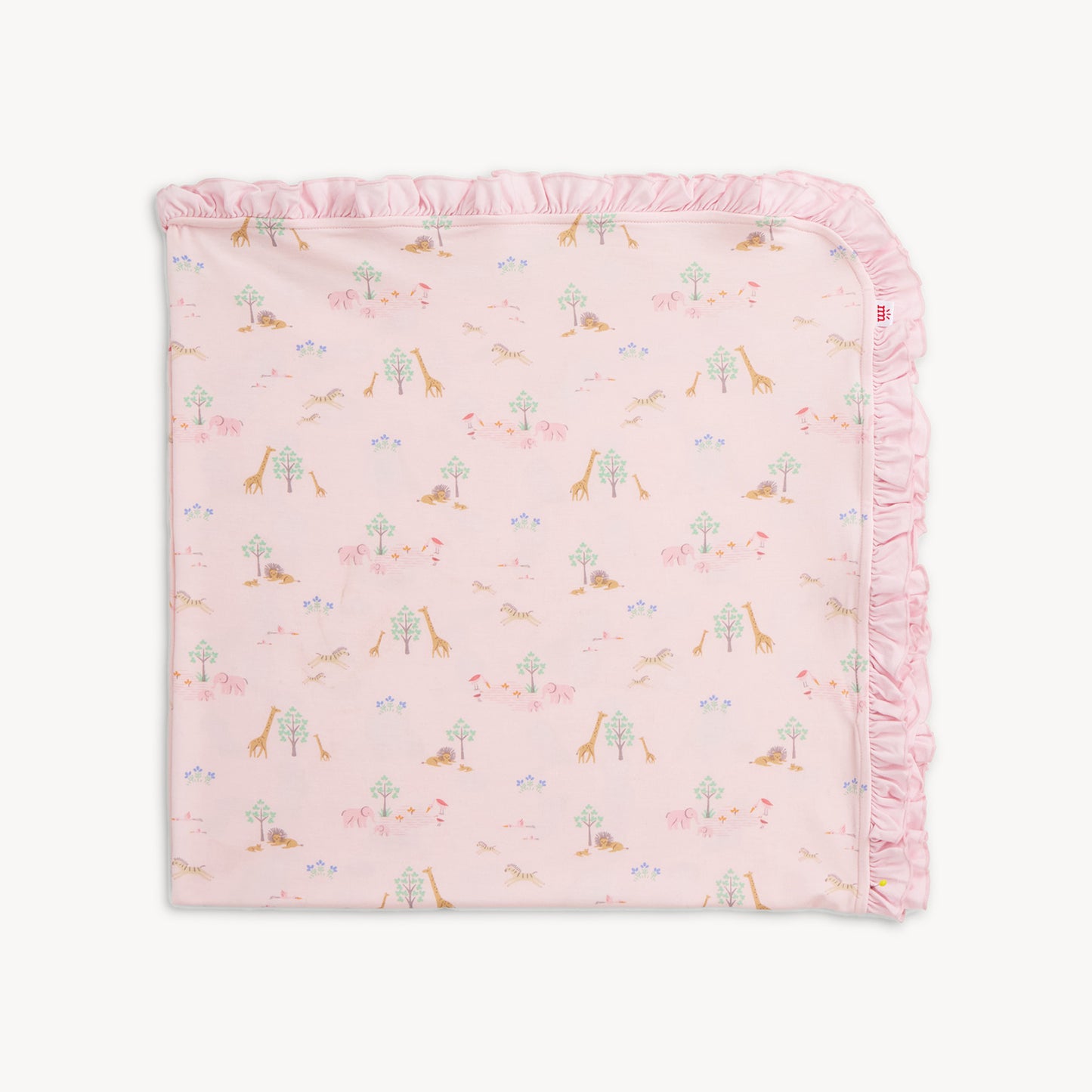 Pink Serene Safari Baby Blanket With Ruffles