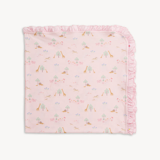 Pink Serene Safari Baby Blanket With Ruffles