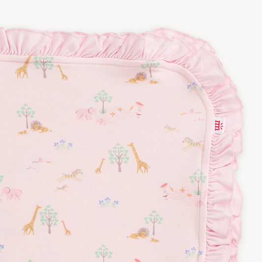 Pink Serene Safari Baby Blanket With Ruffles