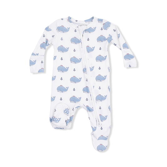Sailor Whales Blue - 2 Way Zipper Footie