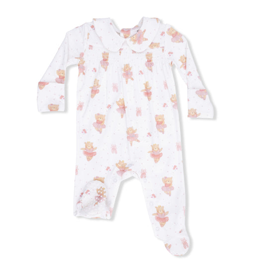 Teddy Bear Ballerina -Smocked Snap Footie