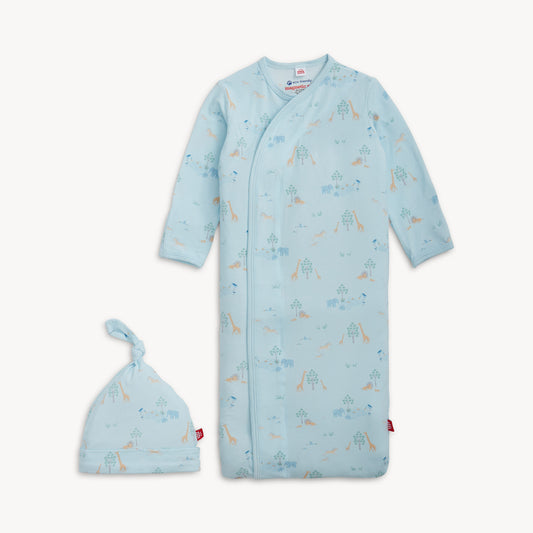 Serene Safari Blue Modal Gown + Hat Set