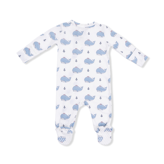 Sailor Whales Blue - 2 Way Zipper Footie