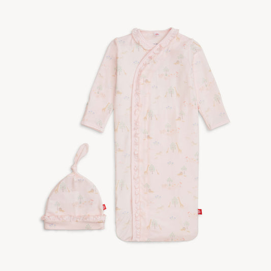 Pink Serene Safari Gown Hat Set With Ruffles